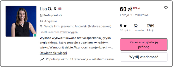 Profil lektora w Preply